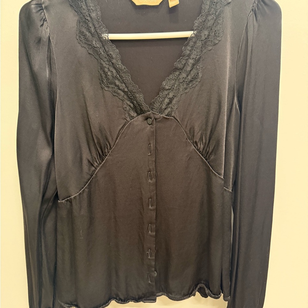 Elegant Black Lace Trim Blouse